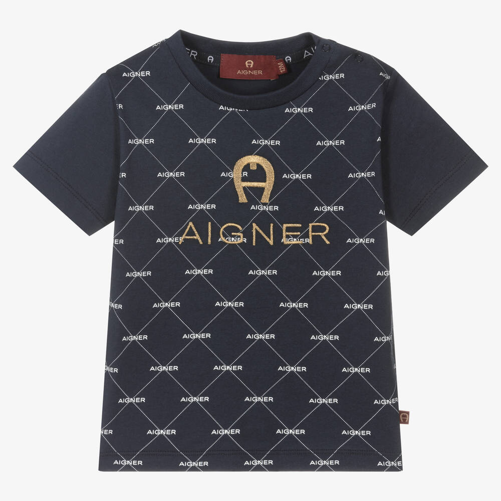 AIGNER - Baby Boys Navy Blue Cotton Logo T-Shirt | Childrensalon