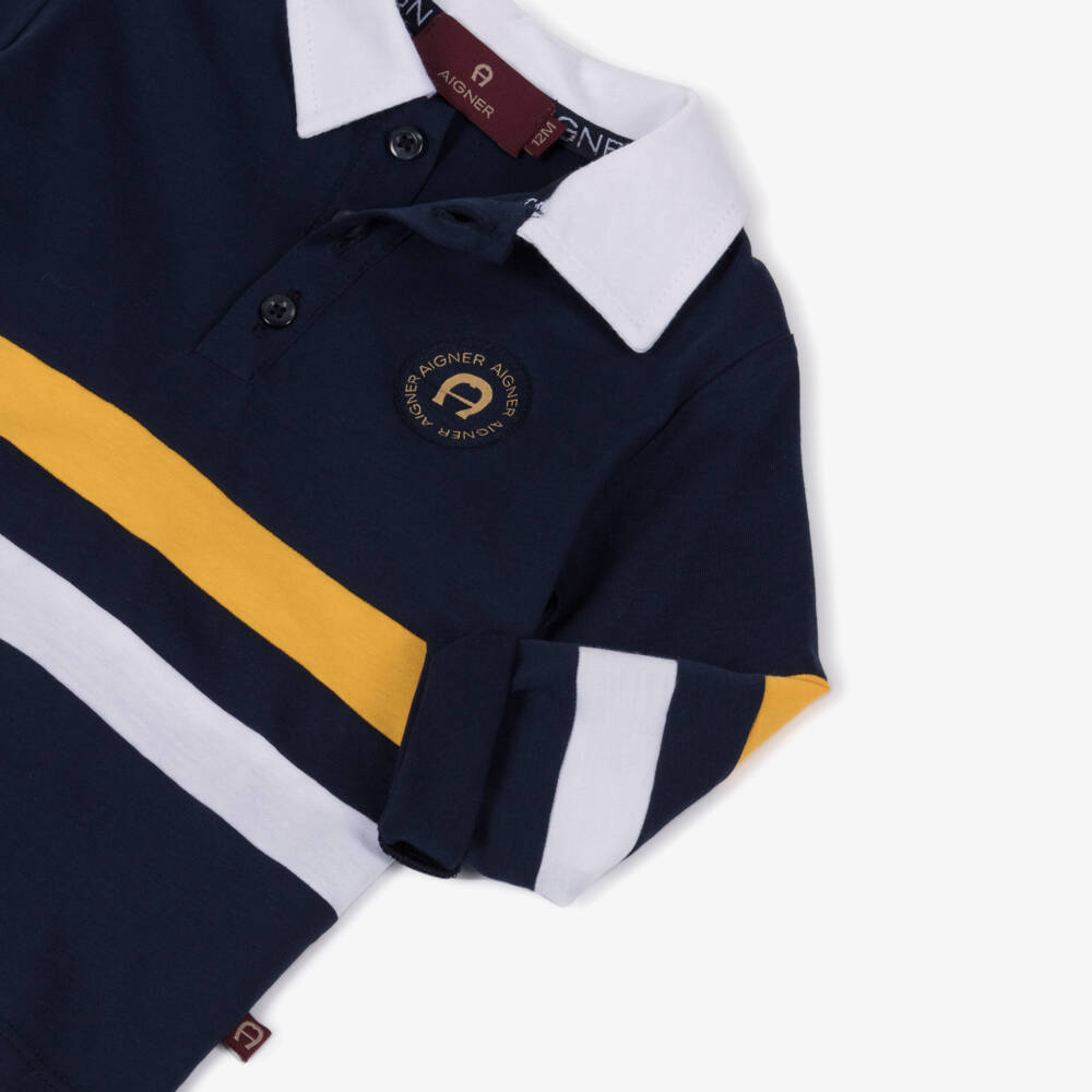 AIGNER-Baby Boys Navy Blue Cotton Long-Sleeved Polo Shirt | Childrensalon Outlet