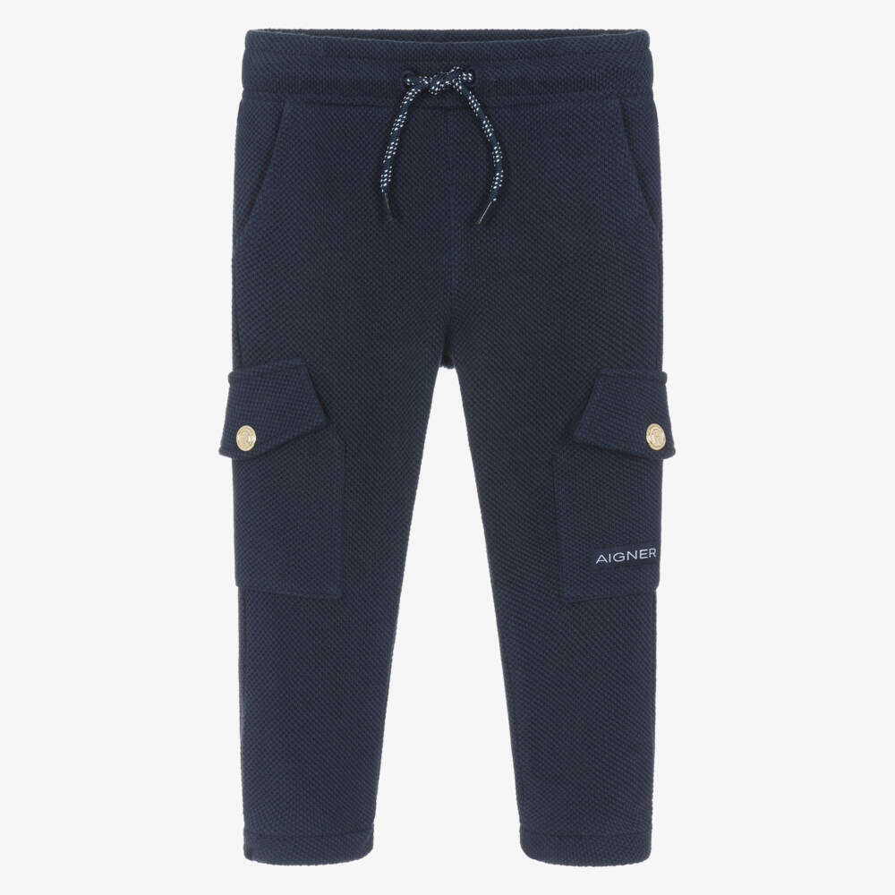 AIGNER-Baby Boys Navy Blue Cotton Piqué Joggers | Childrensalon Outlet