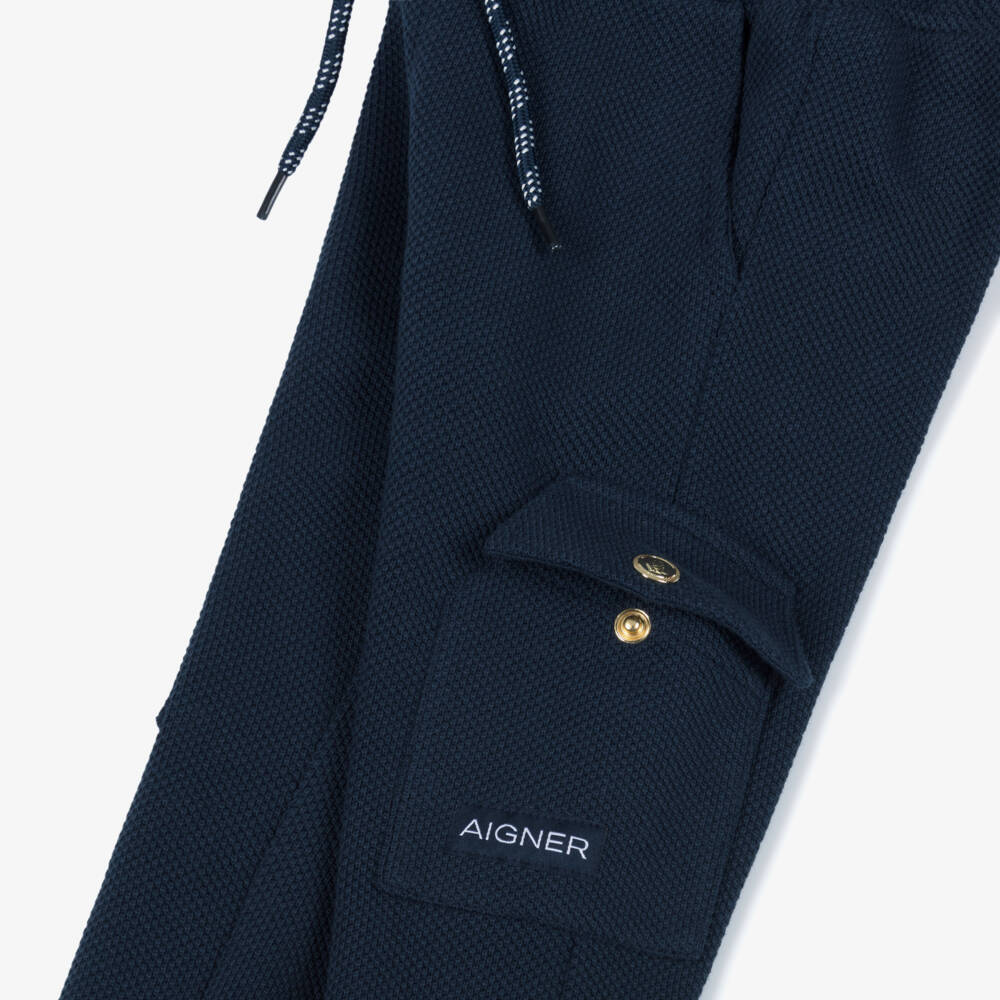AIGNER-Baby Boys Navy Blue Cotton Piqué Joggers | Childrensalon Outlet