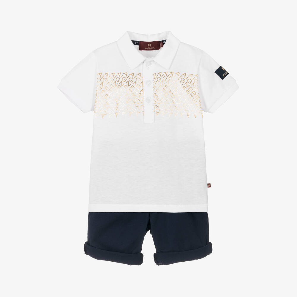 AIGNER-Baby Boys Navy Blue Cotton Shorts Set | Childrensalon Outlet