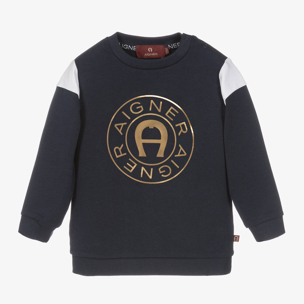 AIGNER-Baby Boys Navy Blue Cotton Sweatshirt | Childrensalon Outlet