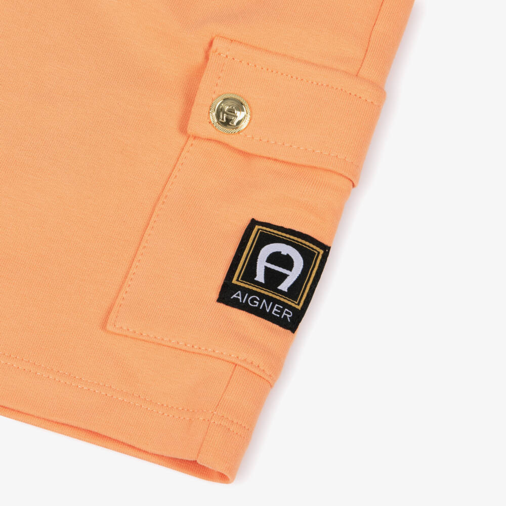 AIGNER-Baby Boys Orange Cotton Jersey Cargo Shorts | Childrensalon Outlet