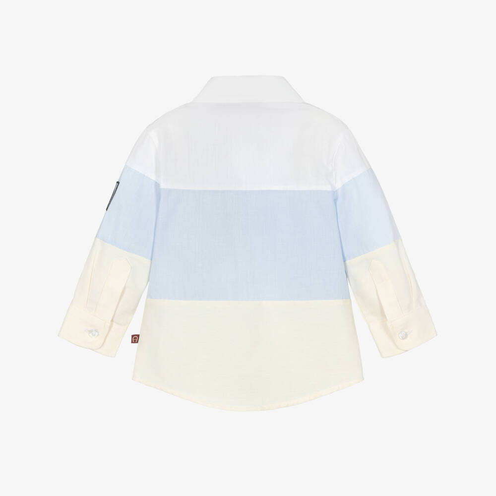 AIGNER-Baby Boys Pale Blue Colourblock Cotton Shirt | Childrensalon Outlet