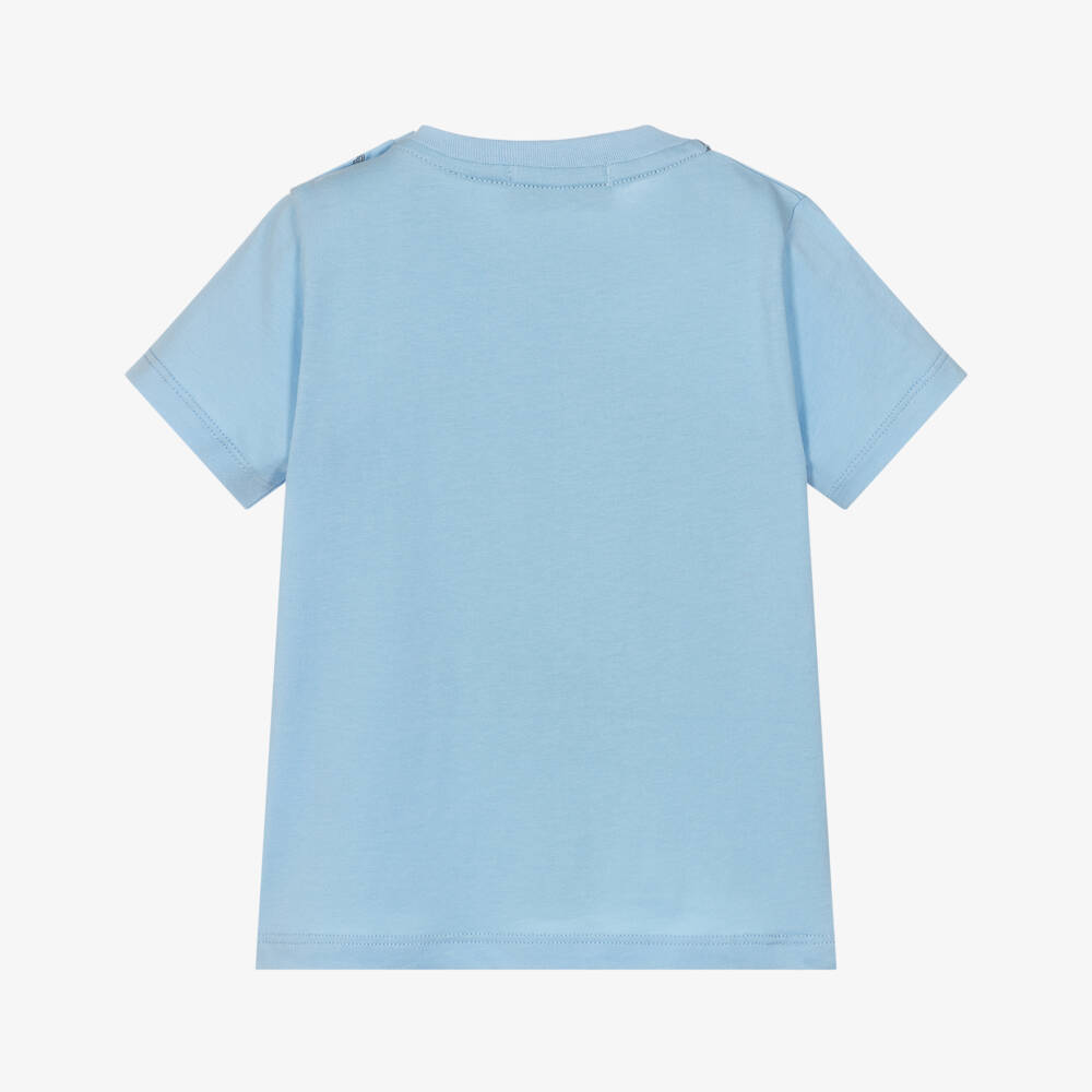 AIGNER-Baby Boys Pale Blue Cotton T-Shirt with Logo Print | Childrensalon Outlet