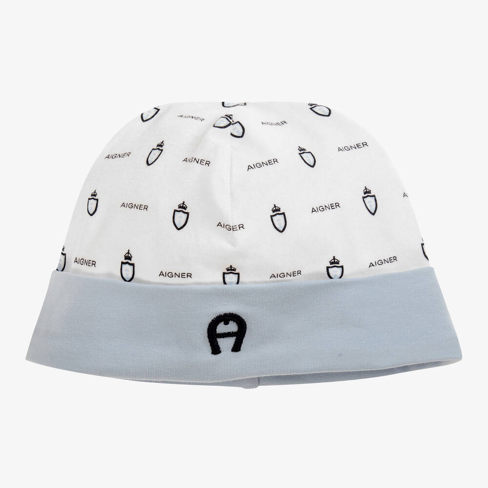 AIGNER - قبعة قطن بيما لون أبيض وأزرق للمواليد | Childrensalon