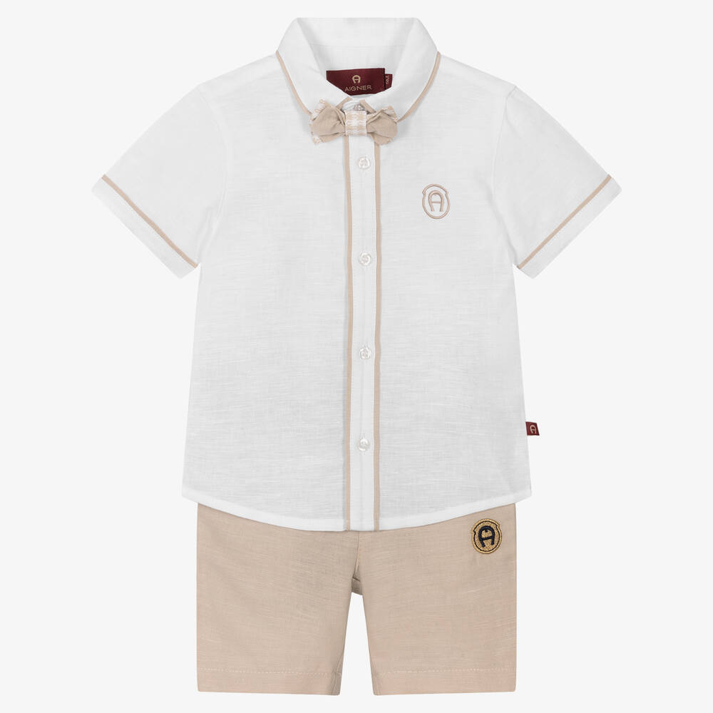 AIGNER - Baby-Shorts-Set in Weiß und Beige | Childrensalon