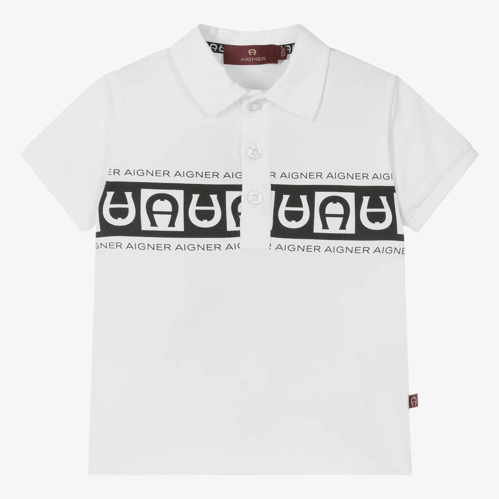AIGNER-Baby Boys White Cotton Jersey Polo Shirt | Childrensalon Outlet