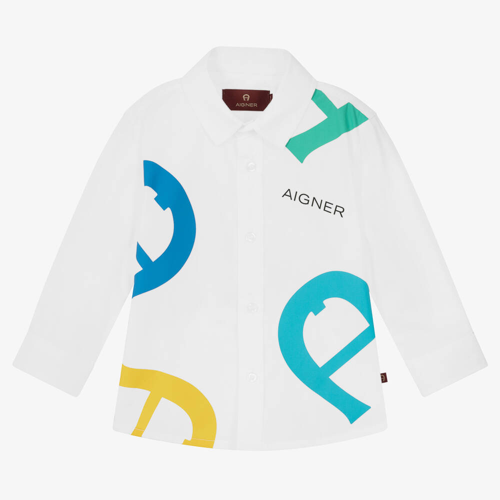 AIGNER - Baby Boys White Cotton Logo Shirt | Childrensalon