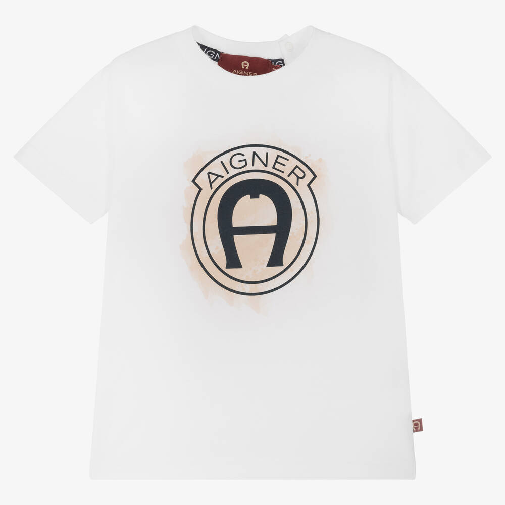 AIGNER - Baby Boys White Cotton Logo T-Shirt | Childrensalon
