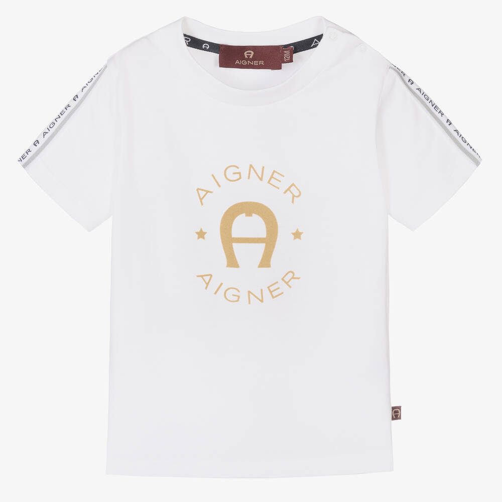 AIGNER - Baby Boys White Cotton Logo T-Shirt | Childrensalon