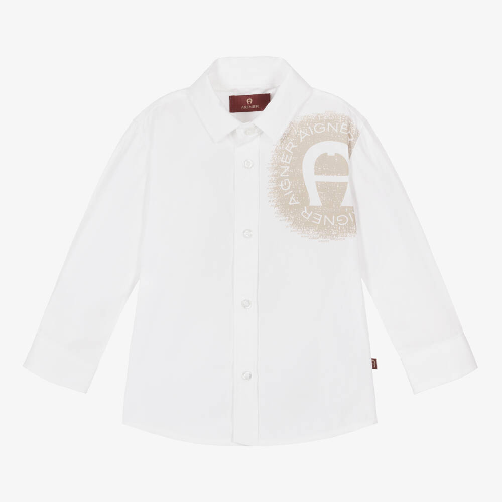 AIGNER-Baby Boys White Cotton Poplin Shirt | Childrensalon Outlet