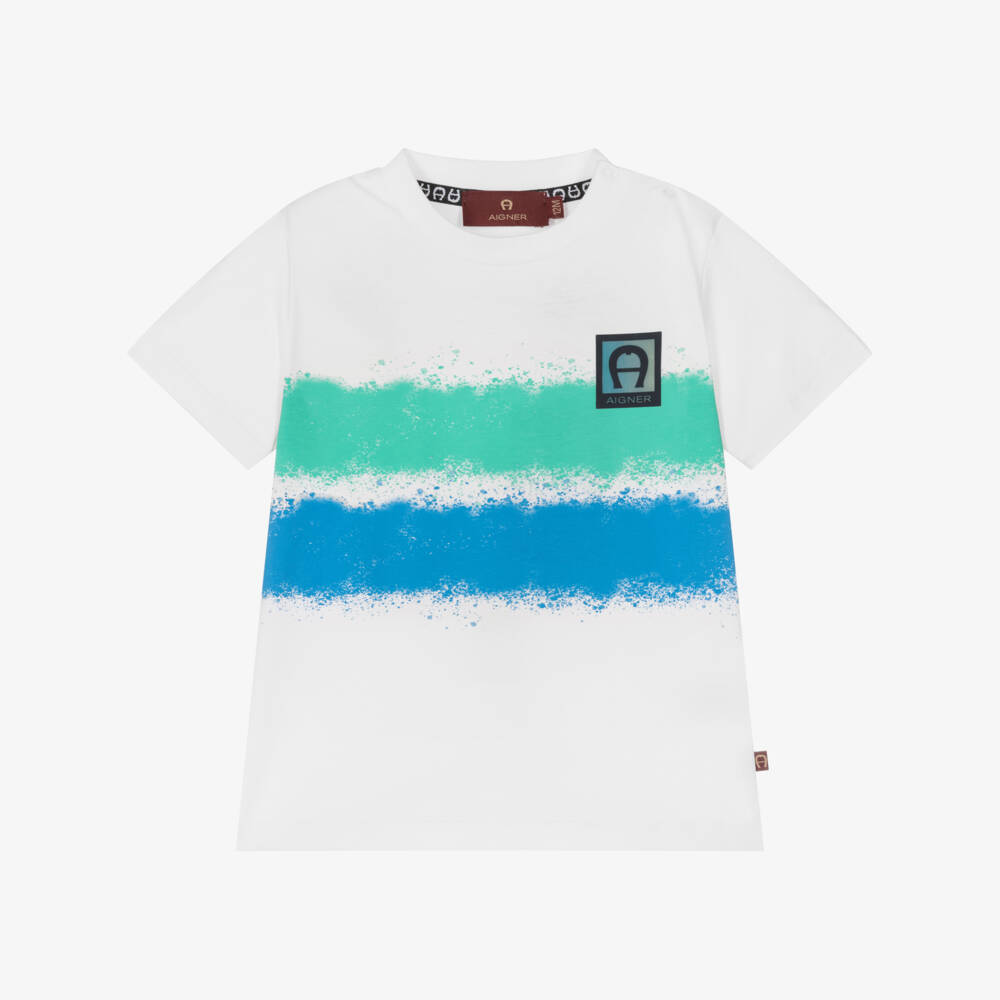 AIGNER-Baby Boys White Cotton Stripe T-Shirt | Childrensalon Outlet