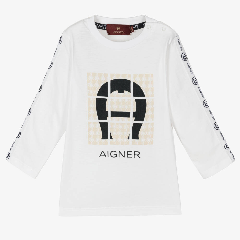 AIGNER-تيشيرت أطفال ولادي قطن لون أبيض | Childrensalon Outlet