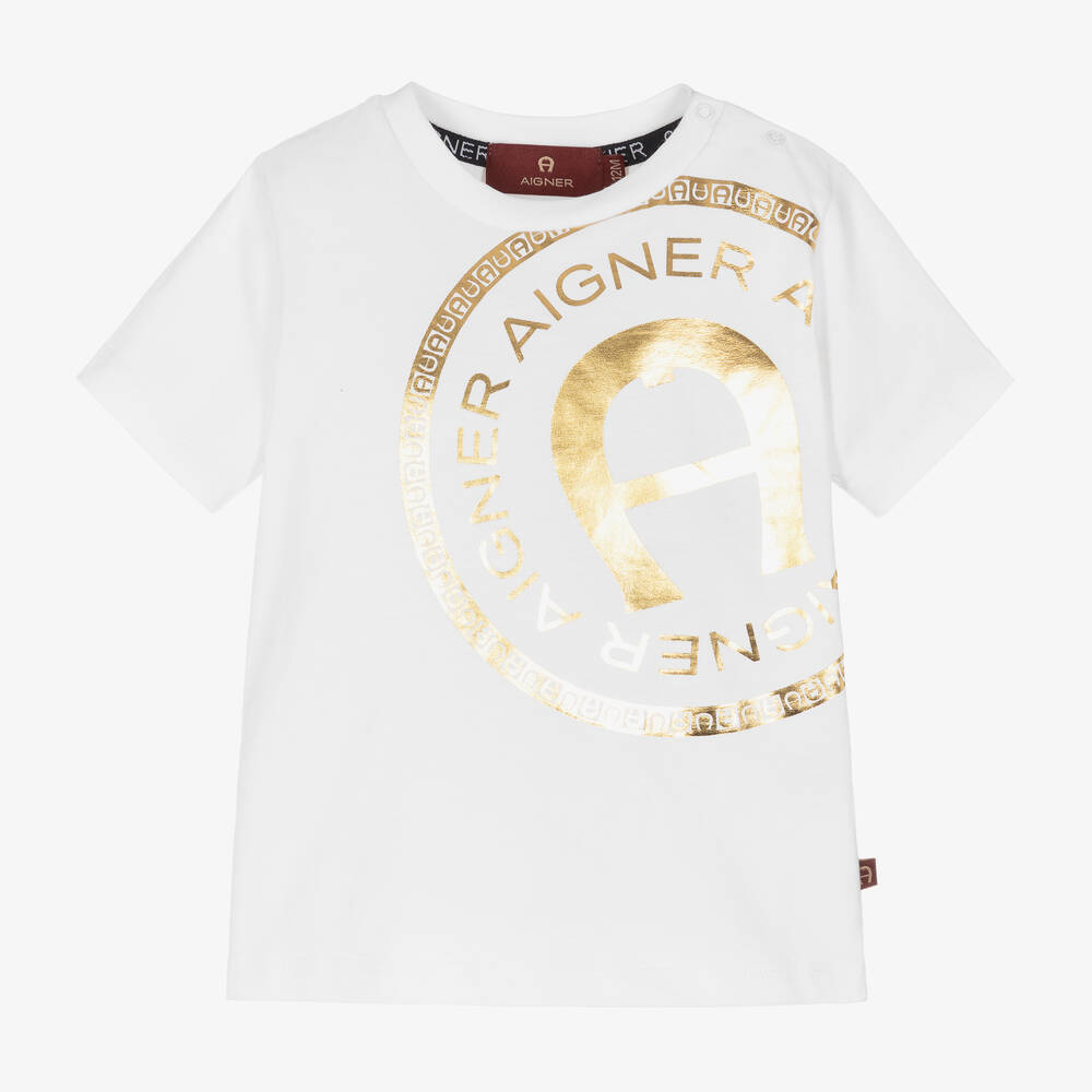 AIGNER-Baby Boys White Cotton T-Shirt | Childrensalon Outlet