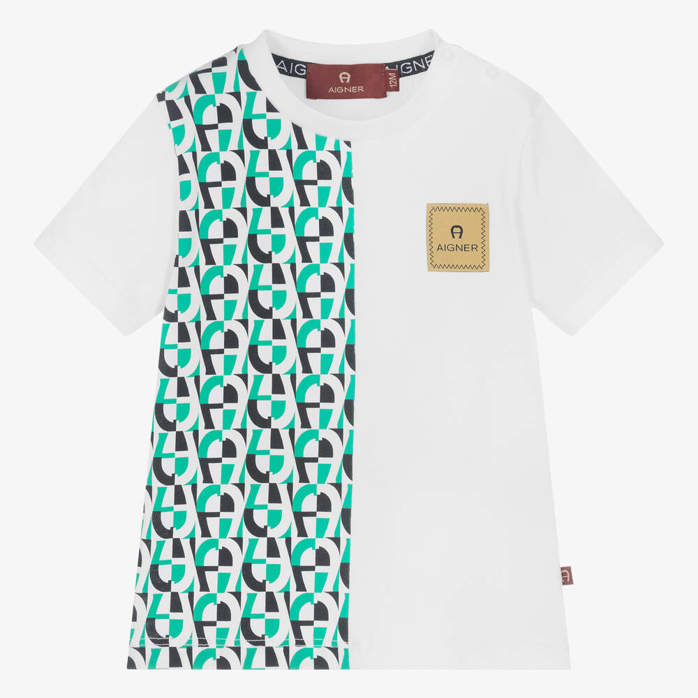 AIGNER-Baby Boys White Cotton T-Shirt | Childrensalon Outlet