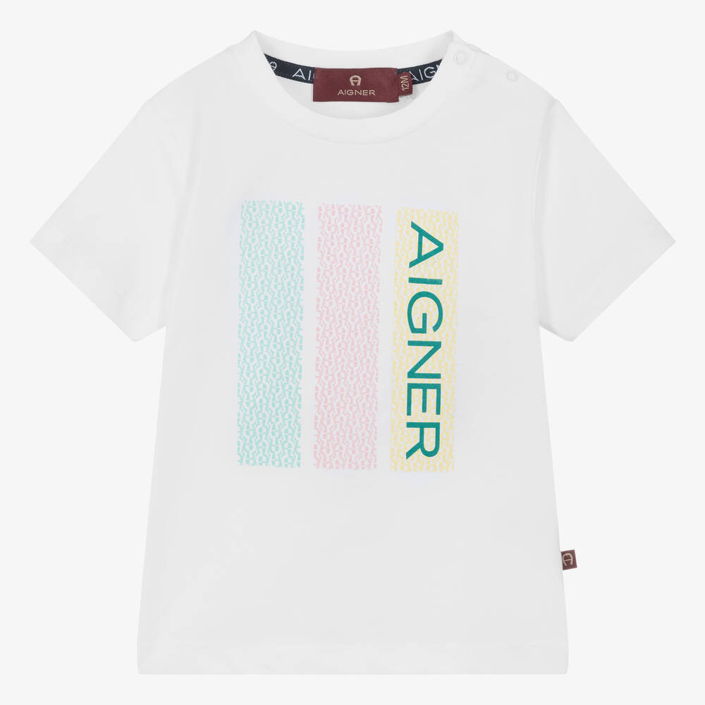 AIGNER-Baby Boys White Cotton T-Shirt | Childrensalon Outlet
