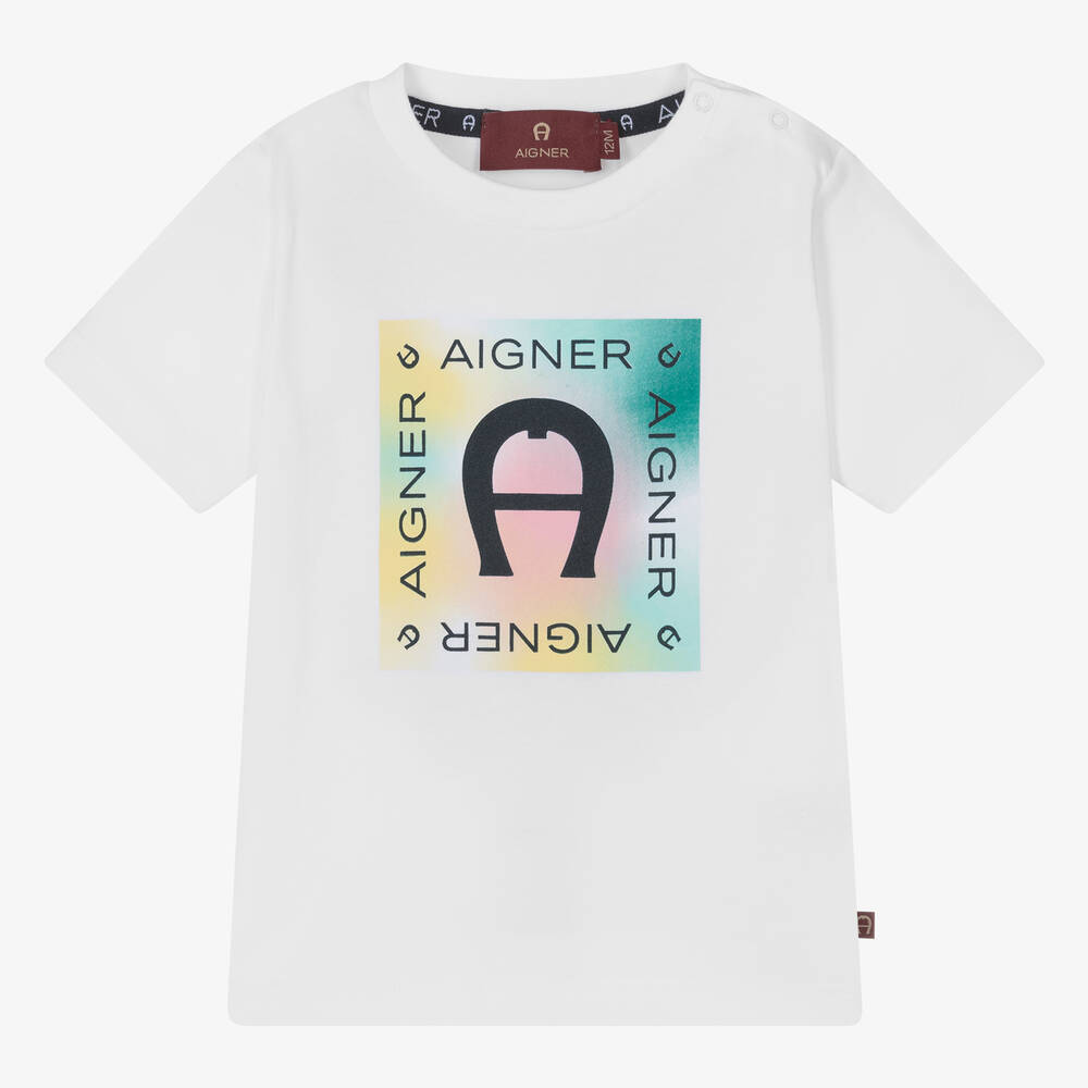 AIGNER-Baby Boys White Cotton T-Shirt | Childrensalon Outlet