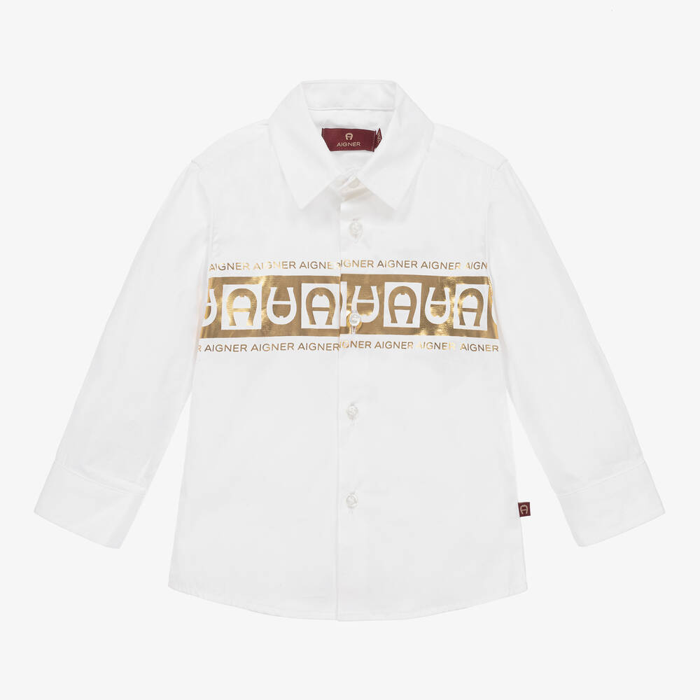 AIGNER-Baby Boys White & Gold Cotton Shirt | Childrensalon Outlet