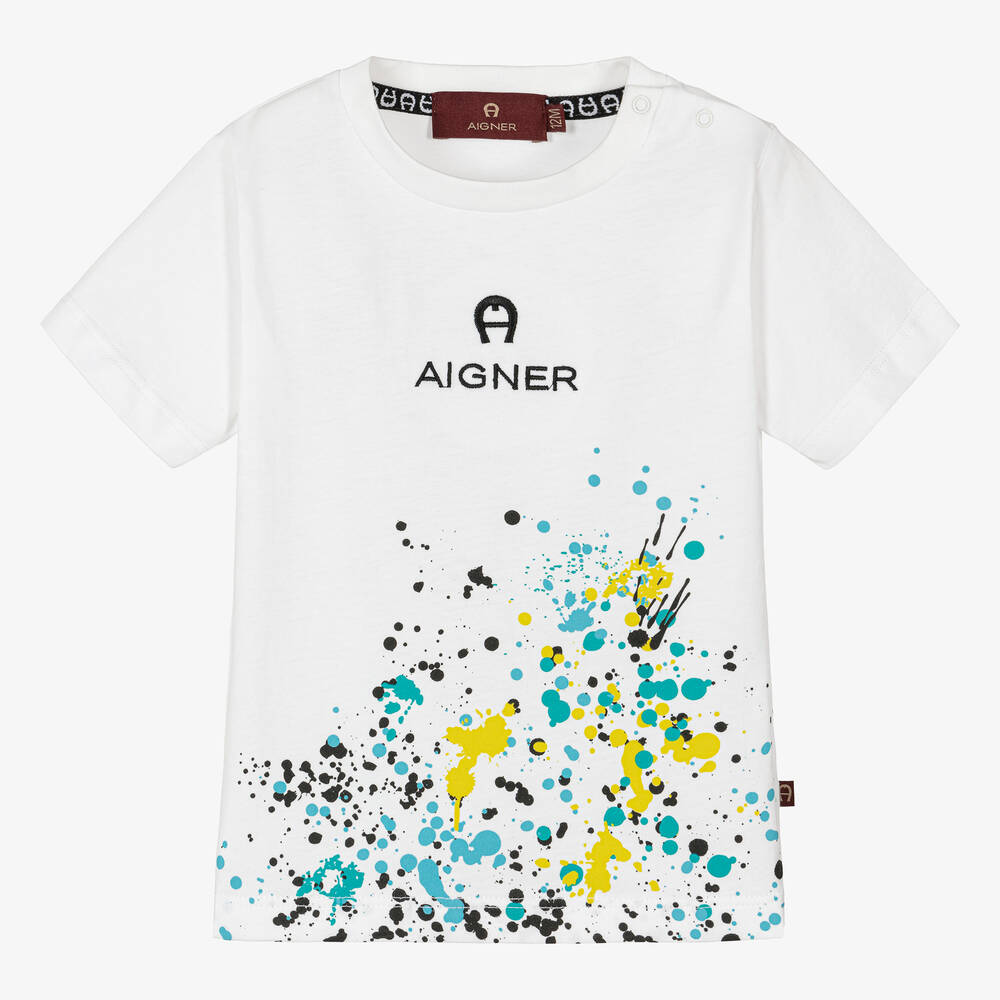 AIGNER - Baby Boys White Paint-Effect T-Shirt | Childrensalon