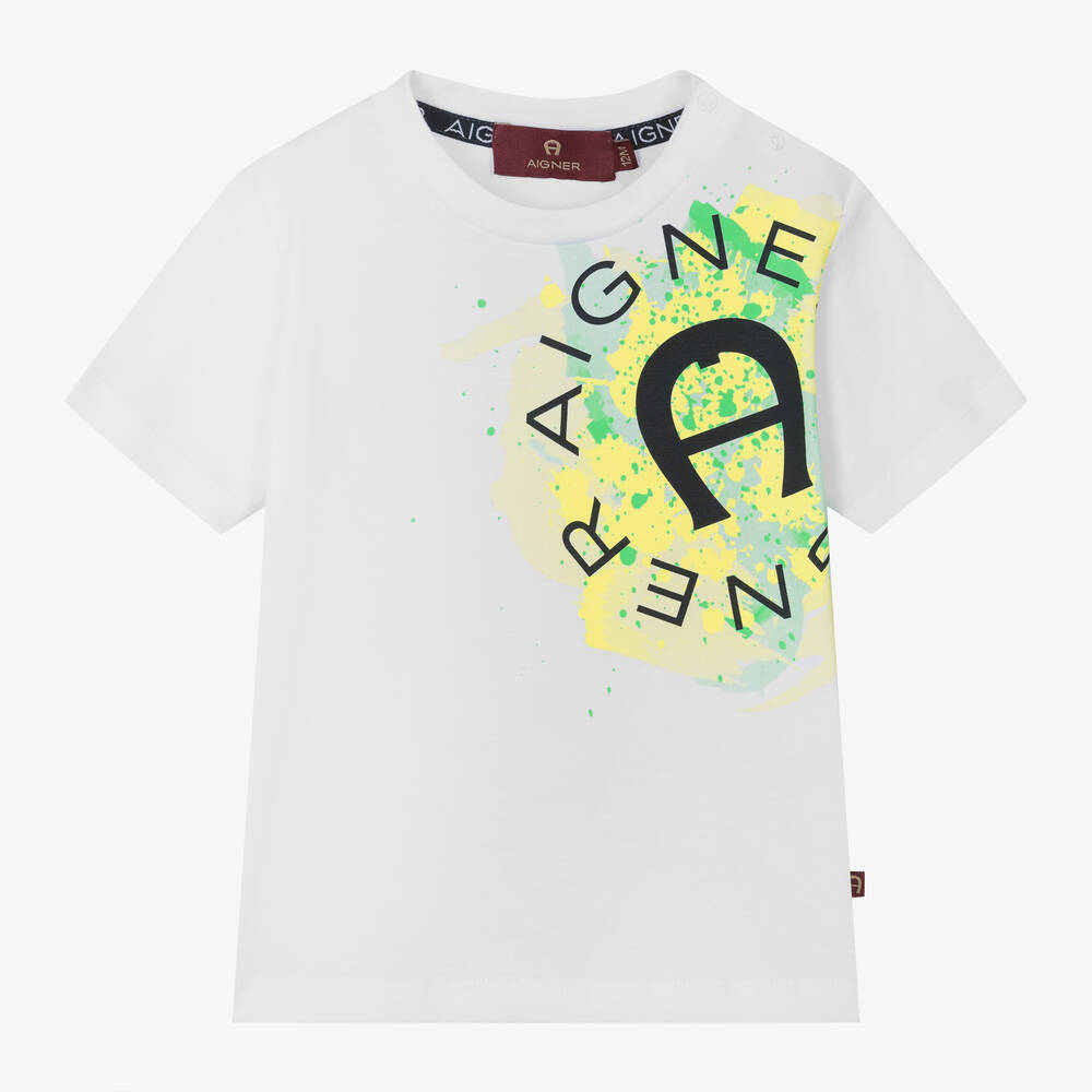 AIGNER-Baby Boys White Paint Splatter T-Shirt | Childrensalon Outlet