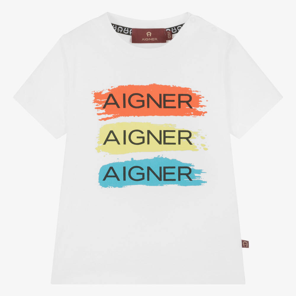 AIGNER-تيشيرت أطفال ولادي قطن لون أبيض | Childrensalon Outlet