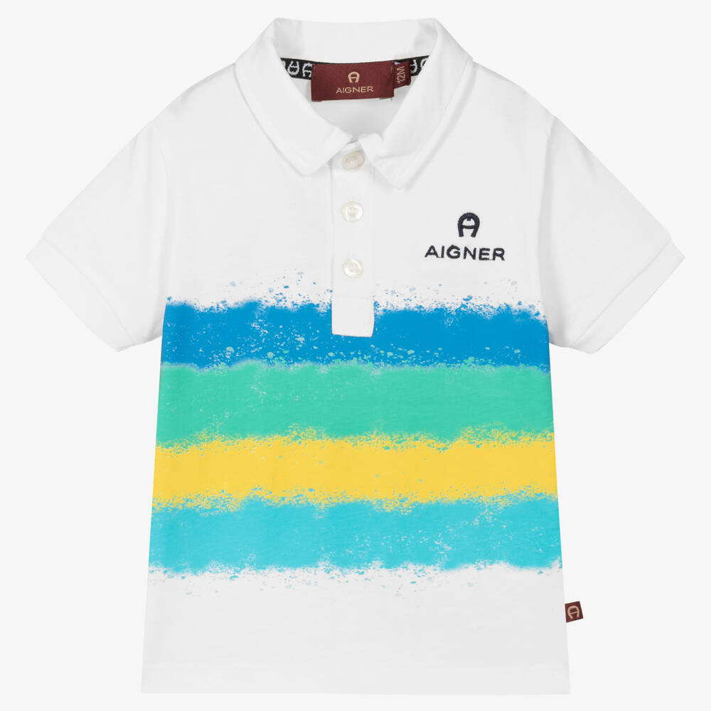 AIGNER - Baby Boys White Spray Paint Polo Shirt | Childrensalon