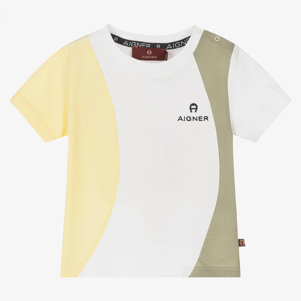 AIGNER - Baby Boys Yellow & Green Colourblock T-Shirt | Childrensalon