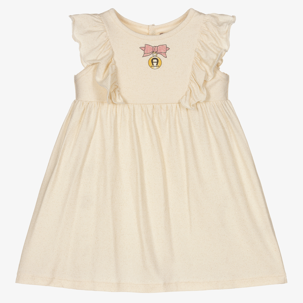 AIGNER - Baby Girls Beige Logo Dress | Childrensalon