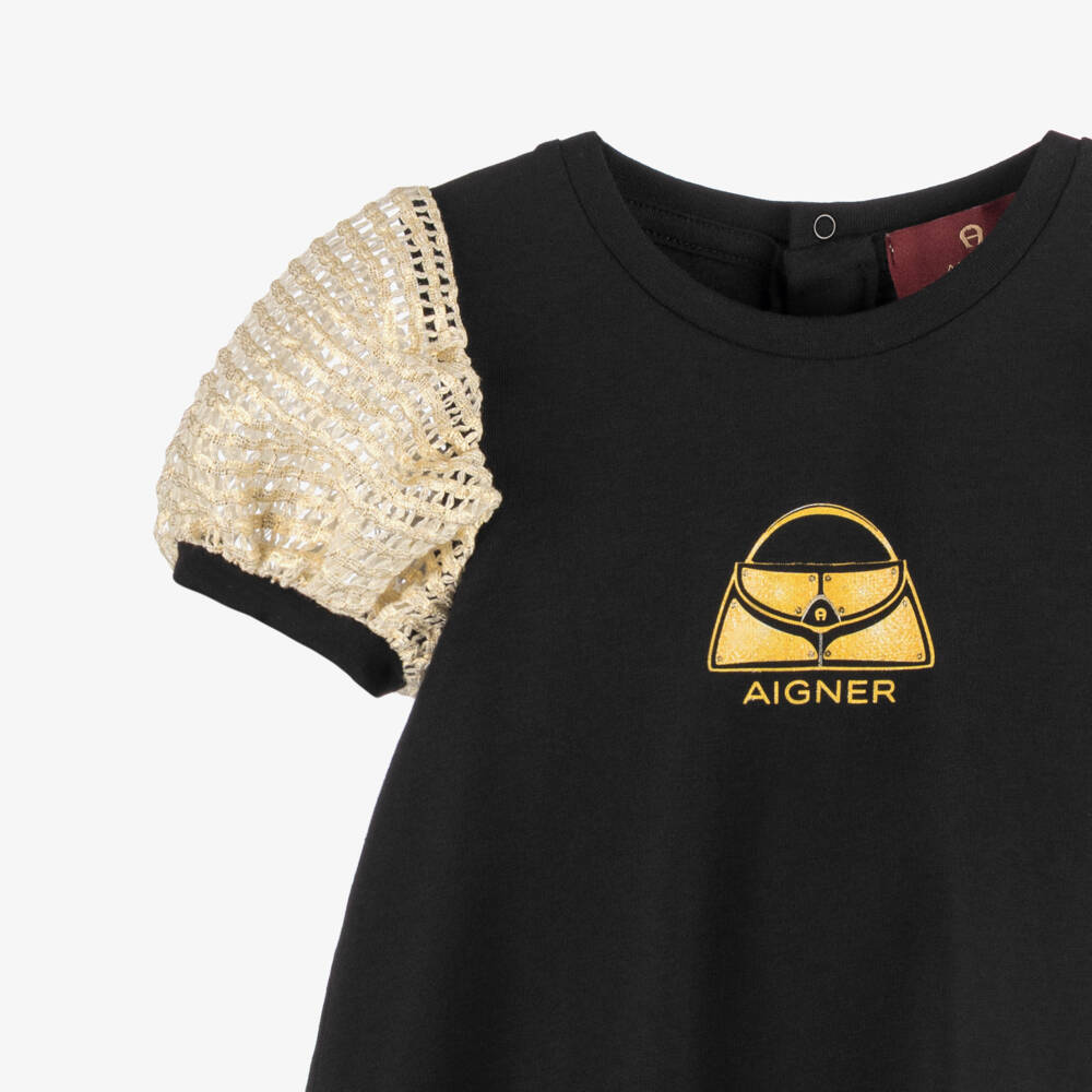 AIGNER-Baby Girls Black Jersey Puff Sleeve Dress | Childrensalon Outlet