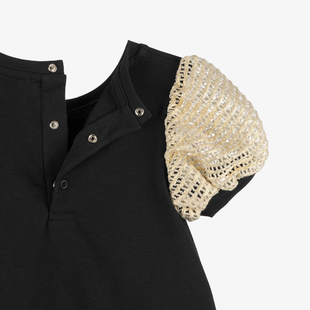 AIGNER-Baby Girls Black Jersey Puff Sleeve Dress | Childrensalon Outlet