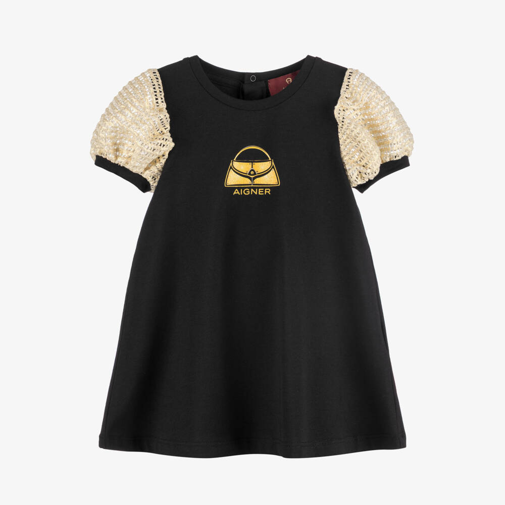 AIGNER-Baby Girls Black Jersey Puff Sleeve Dress | Childrensalon Outlet