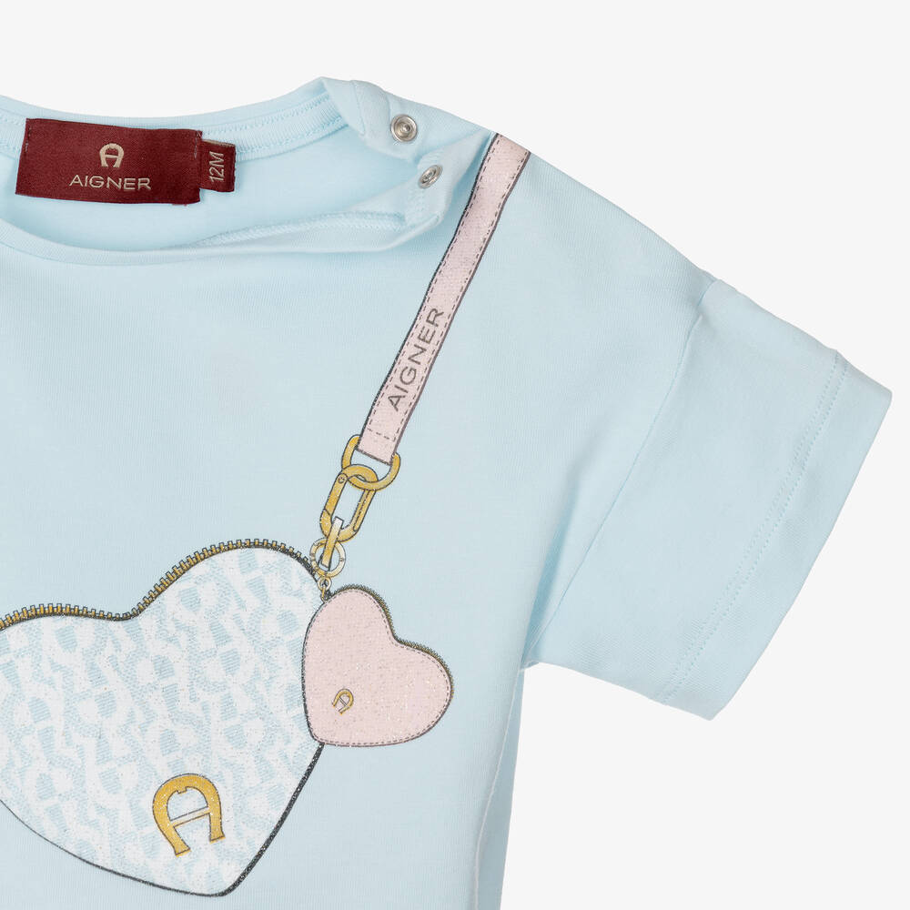 AIGNER-Baby Girls Blue Cotton Handbag T-Shirt | Childrensalon Outlet
