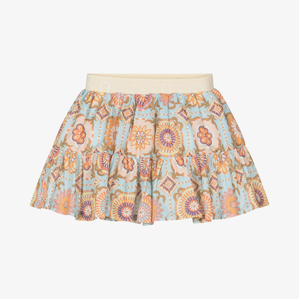 AIGNER-Baby Girls Blue Cotton Tile Print Skirt | Childrensalon Outlet