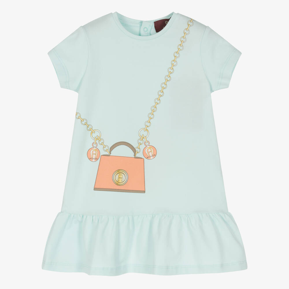AIGNER-فستان أطفال بناتي قطن جيرسي لون أزرق وذهبي | Childrensalon Outlet