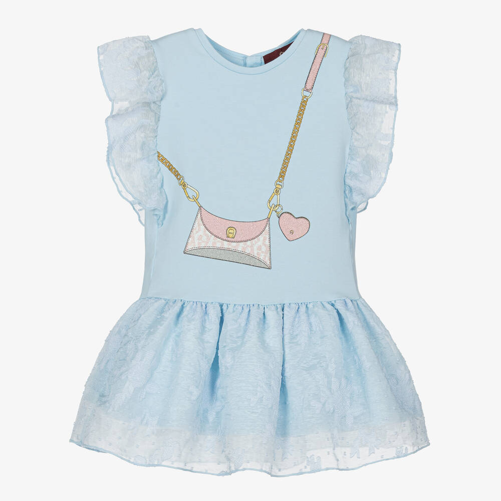 AIGNER-فستان أطفال بناتي قطن جيرسي لون أزرق باهت | Childrensalon Outlet