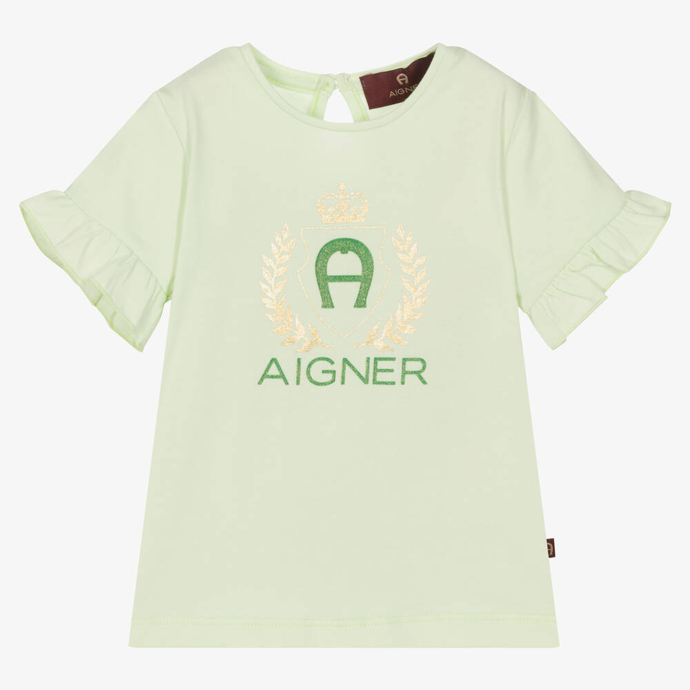 AIGNER - Baby Girls Green Cotton Logo T-Shirt | Childrensalon
