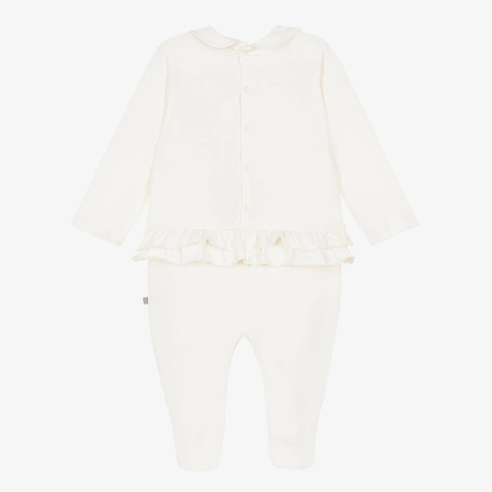 AIGNER-Baby Girls Ivory Cotton Babygrow with Ruffle Trim | Childrensalon Outlet