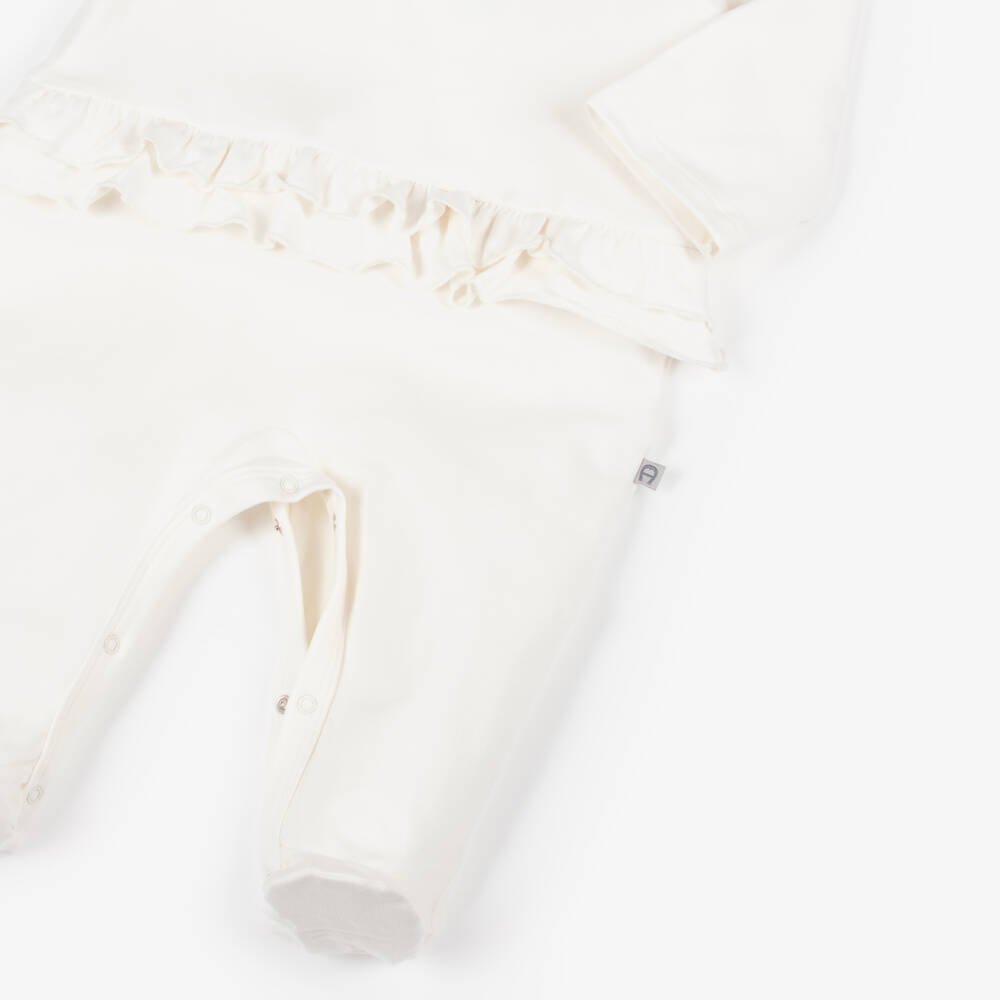 AIGNER-Baby Girls Ivory Cotton Babygrow with Ruffle Trim | Childrensalon Outlet