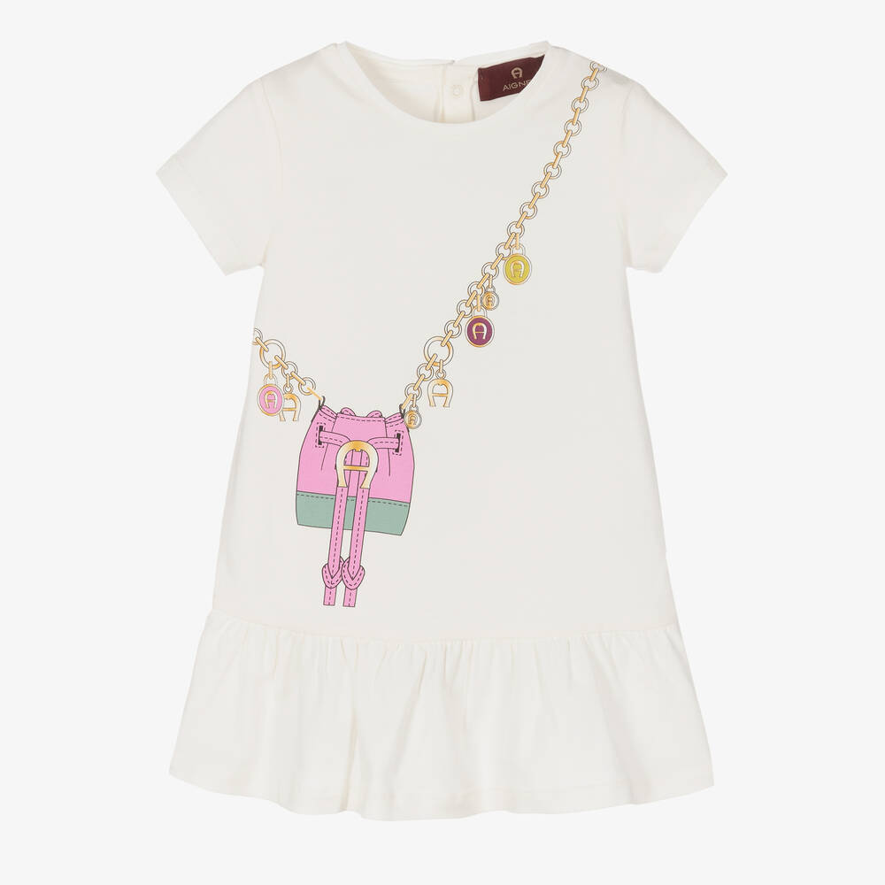 AIGNER - Baby Girls Ivory Cotton Dress | Childrensalon