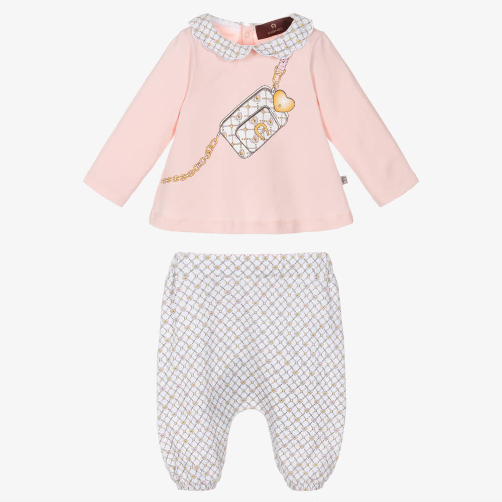 AIGNER-Baby Girls Pale Pink Pima Cotton Trouser Set | Childrensalon Outlet