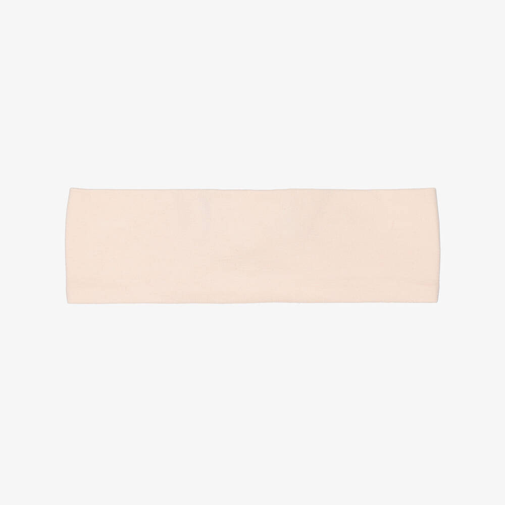 AIGNER-Baby Girls Peach Pink Bow Headband with Gold Embroidery | Childrensalon Outlet