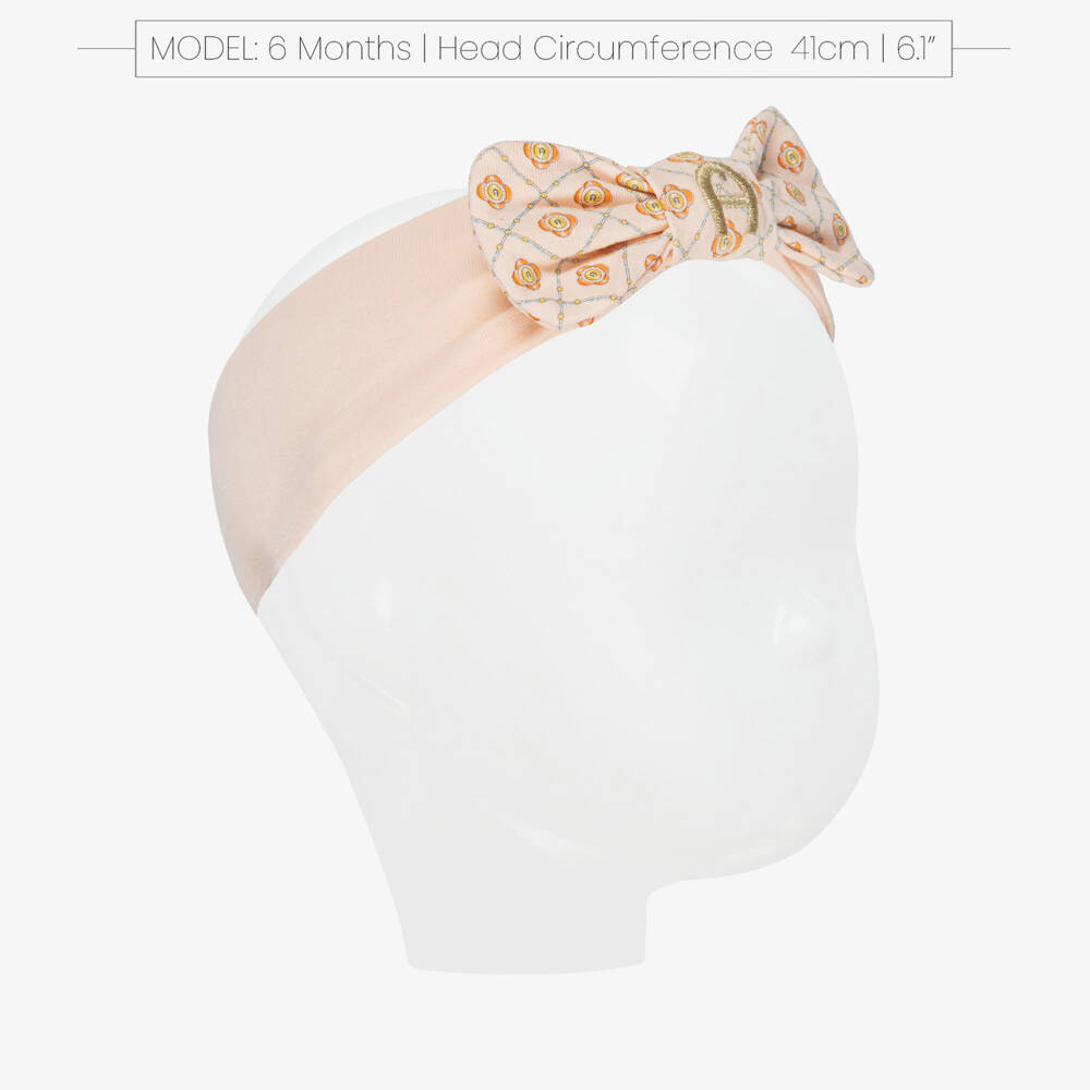 AIGNER-Baby Girls Peach Pink Bow Headband with Gold Embroidery | Childrensalon Outlet