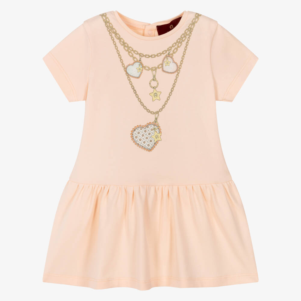 AIGNER-Baby Girls Peach Pink Cotton Necklace Dress | Childrensalon Outlet