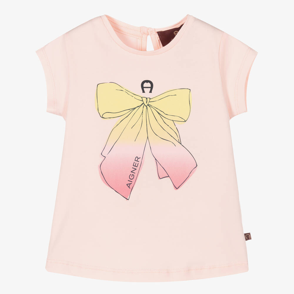 AIGNER - Розовая футболка с принтом-бантом | Childrensalon