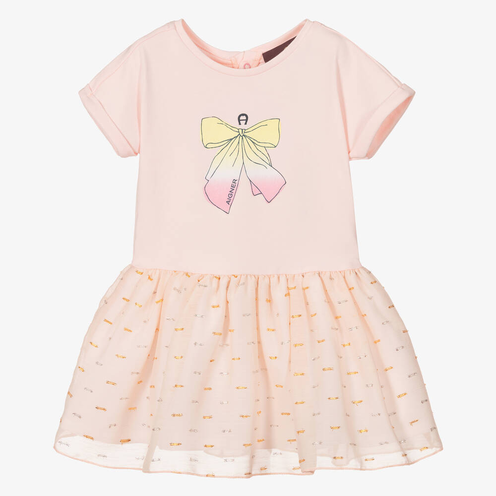 AIGNER - Baby Girls Pink Cotton & Chiffon Dress | Childrensalon