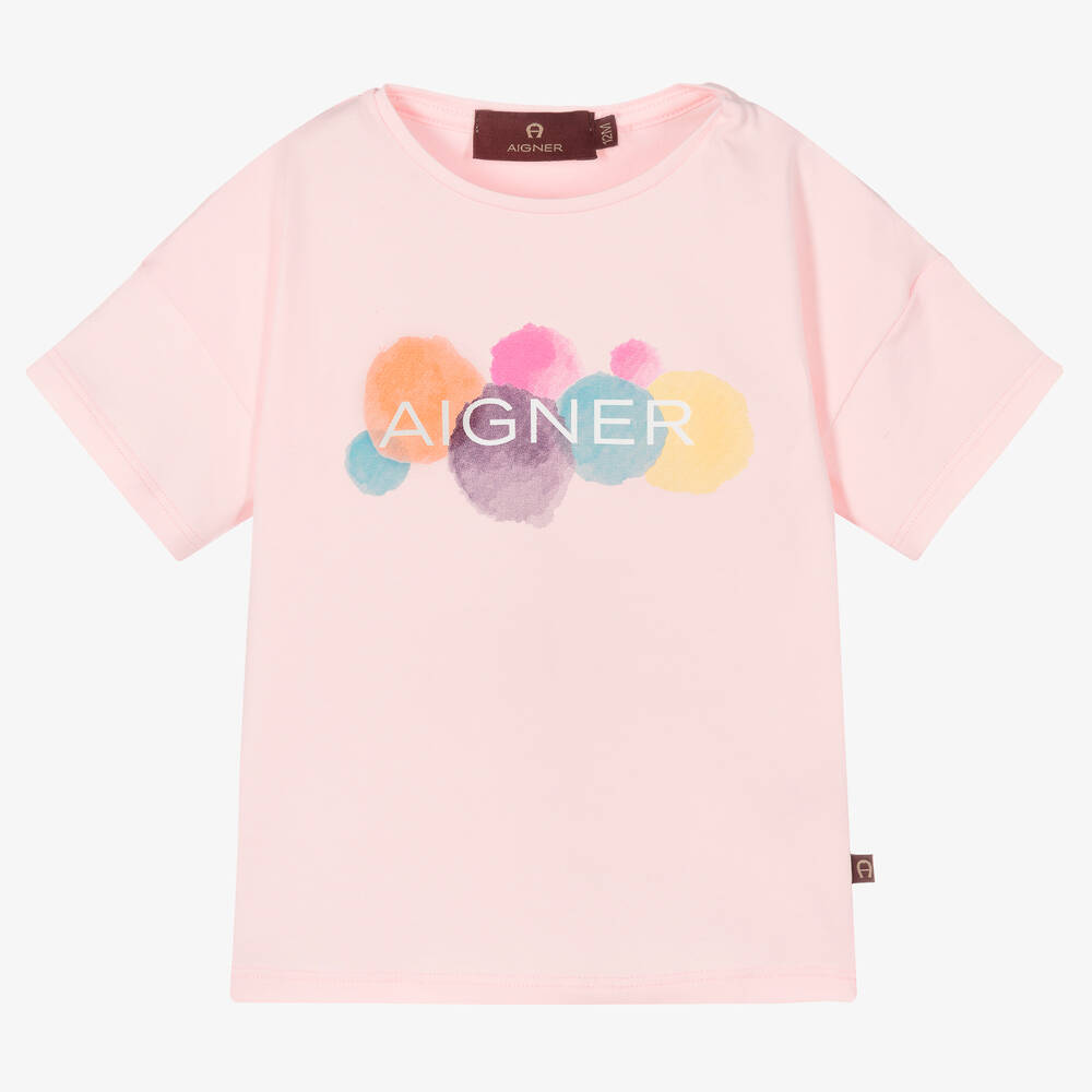 AIGNER - تيشيرت أطفال بناتي قطن جيرسي لون زهري | Childrensalon
