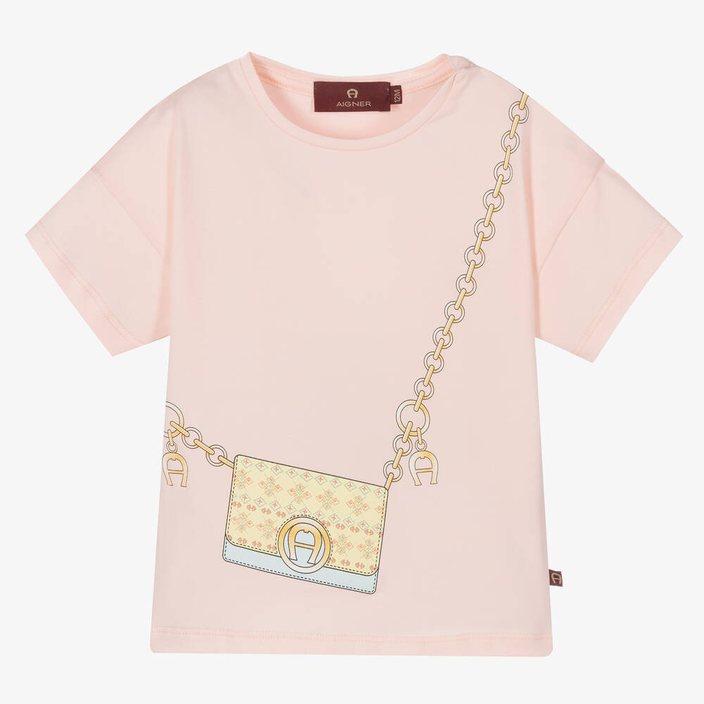 AIGNER - Baby Girls Pink Cotton Logo T-Shirt | Childrensalon