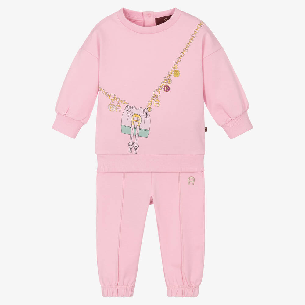 AIGNER - Baby Girls Pink Cotton Logo Tracksuit | Childrensalon