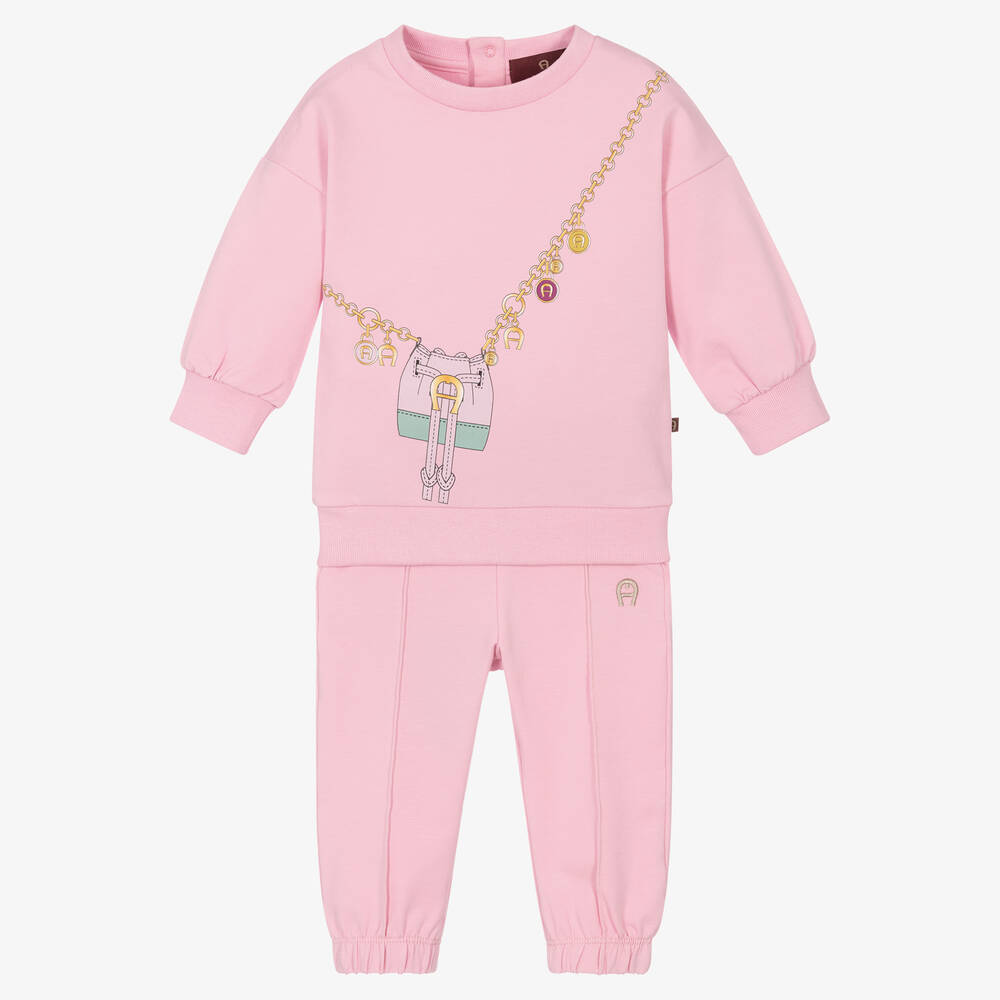 AIGNER - Survêtement rose en coton à logo fille | Childrensalon